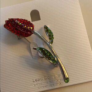 Elegant Red and Green Crystal Brooch